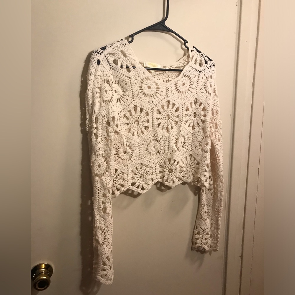 Rebellion Crochet Openwork Long Sleeve Top Size Medium
